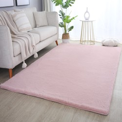 Pouffy Fluffy  - Hoogpolig Vloerkleed - Uni Kleur - Roze - Woonkamer Tapijt - Katoenen Rug- 140x200 CM