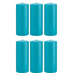Trend Candles stompkaars - 6x - turquoise - 8 x 20 cm - 119 branduren - Stompkaarsen