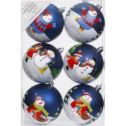 6x Kunststof kerstballen met kerstmannen en sneeuwpoppen 8 cm - Kerstbal