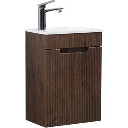 Badplaats Toiletmeubel Thermis 40 x 22 cm - Walnoot Bruin - Fonteinmeubel met Witte Wastafel