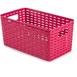 Plasticforte Opbergmand - Kastmand - rotan kunststof - fuchsia roze - 5 Liter - 15 x 28 x 13 cm - Opbergmanden