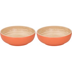 2x Bamboehouten fruitschaal oranje 25 cm - Serveerschalen