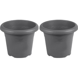 Set van 8x stuks rond grijs plantenbakje/bloemenbakje/bloempotje Flori 18 cm kunststof/plastic - Plantenbakken