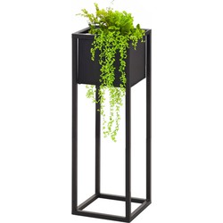 H&S Collection Plantenpot - zwart - op metalen standaard - 21x70cm - Plantenpotten