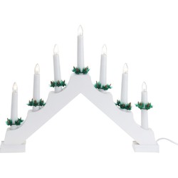 Kaarsenbrug wit van hout met LED verlichting 39,5 x 5 x 31 cm - kerstverlichting figuur