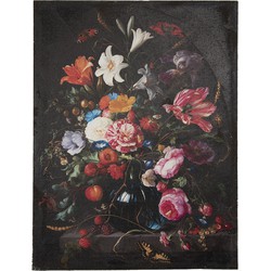 Clayre & Eef Schilderij  55x73 cm Zwart Roze Canvas Rechthoek Bloemen Canvas schilderij