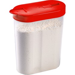 Plasticforte Voedselcontainer strooibus - rood - inhoud 1 liter - kunststof - 15 x 7 x 19 cm - Voorraadpot