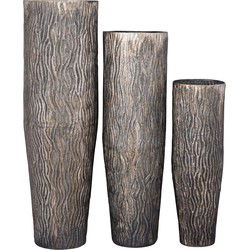 PTMD Bloempot Deandra - 38x38x119 cm - Aluminium - Zilver - Set van 3