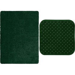 MSV Douche anti-slip mat en droogloop mat - Venice badkamer set - rubber/microvezel - donkergroen - Badmatjes