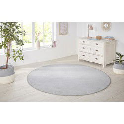 Rond Laagpolig Effen Uni Vloerkleed - Nasty - Zilver - 200cm rond Ø