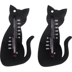 Set van 2x thermometer voor binnen en buiten zwarte kat 15 cm - Buitenthermometers