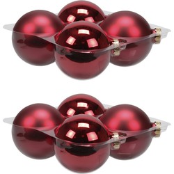 8x stuks glazen kerstballen rood 10 cm mat/glans - Kerstbal