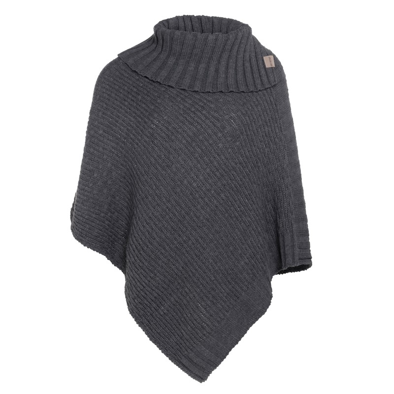 Knit Factory Nicky Gebreide Dames Poncho - Antraciet - One Size - Met opstaande kraag - 