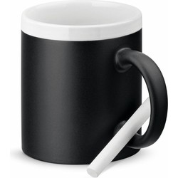 Luxe krijt koffiemok/beker - wit/zwart - keramiek - met all-over schrijfvlak - 350 ml - Bekers