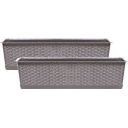 Prosperplast Ratolla plantenbak/bloembak - 2x - taupe - 12L - 70 x 17 x 15 cm - Met opvangschotel - Plantenbakken