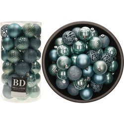74x stuks kunststof kerstballen ijsblauw (arctic blue) 6 cm glans/mat/glitter mix - Kerstbal