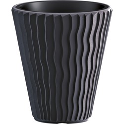 Prosperplast Plantenpot/bloempot Sand Waves - buiten/binnen - kunststof - antraciet - D30 x H33 cm - Plantenpotten