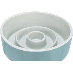 TRIXIE VOERBAK SLOWFEEDING KERAMIEK GRIJS / BLAUW 17X17 CM 900 ML