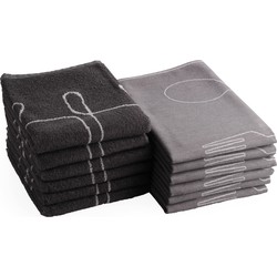 DoubleDry Theedoeken en Keukendoeken Set - 12 Stuks - 100% Katoen - Hoge Absorptie & Duurzaam - Hip Bestek, Grijs