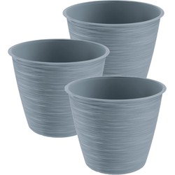 3x stuks stijlvolle kunststof plantenpot/bloempot dia 20 cm/hoogte 17 cm Paintstripe steengrijs - Plantenpotten