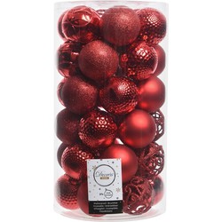 37x Kunststof kerstballen mix kerst rood 6 cm kerstboom versiering/decoratie - Kerstbal