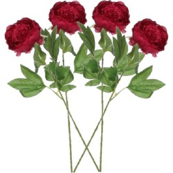 Set van 4x stuks mica donker roze kunst pioen roos/rozen kunstbloemen 76 cm decoratie - Kunstbloemen