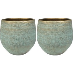 Steege Plantenpot - 2x - moderne look - shiny blauw - 31 x 28 cm - Plantenpotten