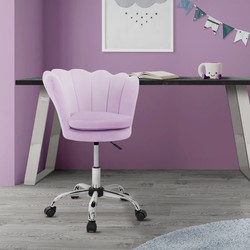 Bureaustoel met wielen en rugleuning schelpdesign 55x60 cm paars fluweel metalen frame ML design