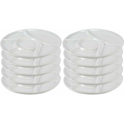 10x Witte fondue/gourmet/bbq borden 22,7 cm 6 vakken - Gourmetborden