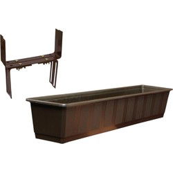 Kunststof plantenbak bruin rechthoekig 80 cm met 2 verstelbare balkon/muurbeugels - Plantenbakken