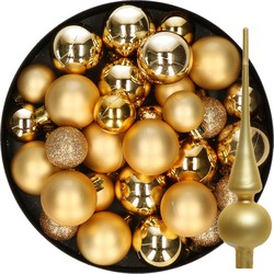 Kerstversiering kunststof kerstballen met piek goud 6-8-10 cm pakket van 49x stuks - Kerstbal