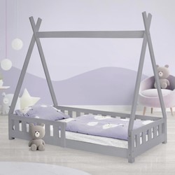 Kinderbed met uitvalbeveiliging en lattenbodem 80x160 cm Lichtgrijs grenen hout ML-Design