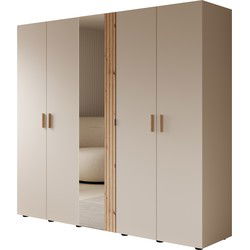 Meubella Kledingkast Bahia - Beige - 224 cm - Met spiegel