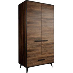 Meubella - Kledingkast Frey 2 - Donker eiken - Zwart - 92 cm