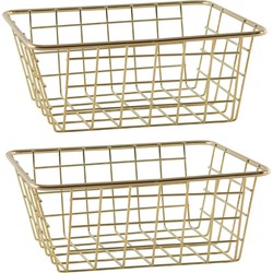 Svenska Living Draadmand - 2x - goudkleurig - 20 x 15 x 8 cm - opbergmand - Opbergmanden