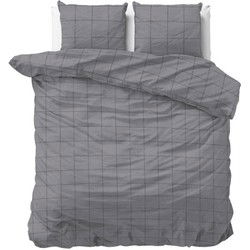 Sleeptime Flanel Dekbedovertrek Deep Check Grey-Lits-jumeaux (240 x 200/220 cm)
