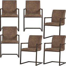 WOOOD eetkamerstoelen Bas - Leerlook - Taupe - Set van 6