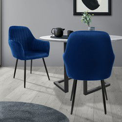 Eetkamerstoel set van 2 met rugleuning en armleuningen Blauwe keukenstoel met microvezel fluwelen hoes ML design
