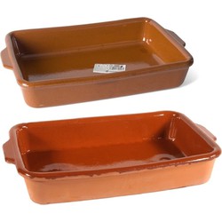 Ovenschalen set 2 stuks 2,5 liter en 4 liter terracotta aardewerk - Ovenschalen