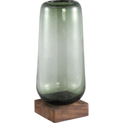 PTMD Kjelt Green glass vase on wooden base L