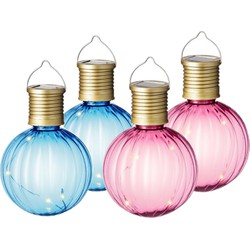 Set van 4x stuks buiten led roze en blauwe lampion solar verlichting 11 cm - Lampionnen