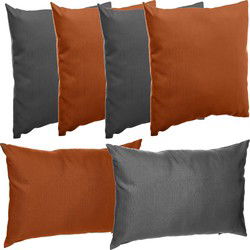 Bank/sier/tuin kussens voor binnen/buiten set 3x terra/3x antraciet in 2 formaten - Sierkussens
