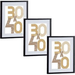 3x houten fotolijst - zwart - 40 x 50 cm - met passe-partout - Fotolijsten