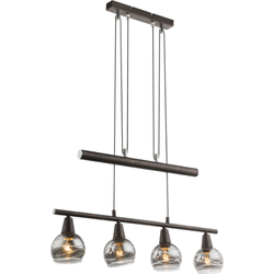 Bronzen hanglamp vier lichts met glazen bollen | Metaal | Brons | Glas | Woonkamer | Eetkamer