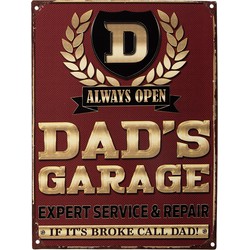 Clayre & Eef Tekstbord  25x33 cm Rood Ijzer Dad's Garage Wandbord