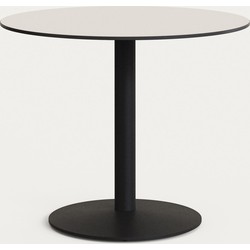 Kave Home - Witte ronde Esilda-buitentafel met zwart gelakte metalen poot Ø 90 x 70 cm