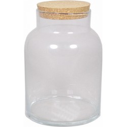 Glazen terrarium vaas 8 liter met kurk deksel 18 x 27 cm - Voorraadpot