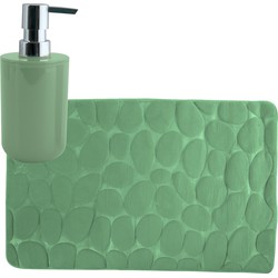 MSV badkamer droogloop mat/tapijt Kiezel - 50 x 80 cm - zelfde kleur zeeppompje - groen - Badmatjes