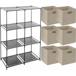 5Five Kastmandjes/opberg mandjes - taupe - 6x stuks van 29 Liter - Rekje is 68 x 98 cm - Opbergmanden