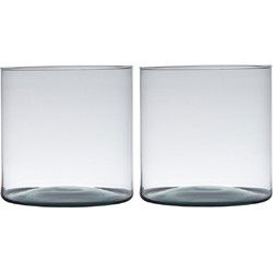 Set van 2x stuks transparante home-basics cylinder vorm vaas/vazen van gerecycled glas 19 x 19 cm - Vazen
